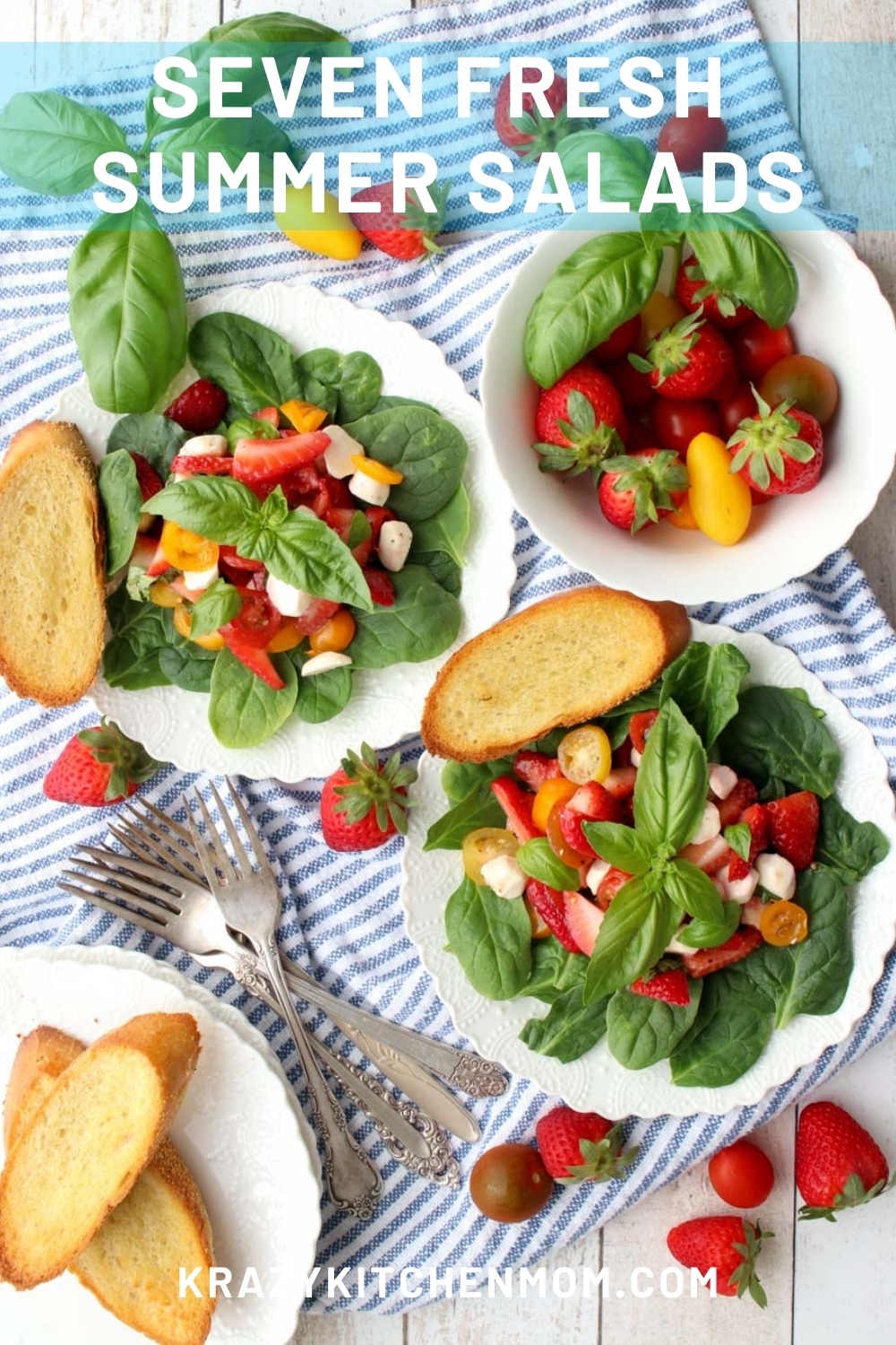 Seven big, bold, colorful, fresh summer salads to make for a casual family dinner, your next cookout, or a quiet afternoon lunch.  via @krazykitchenmom