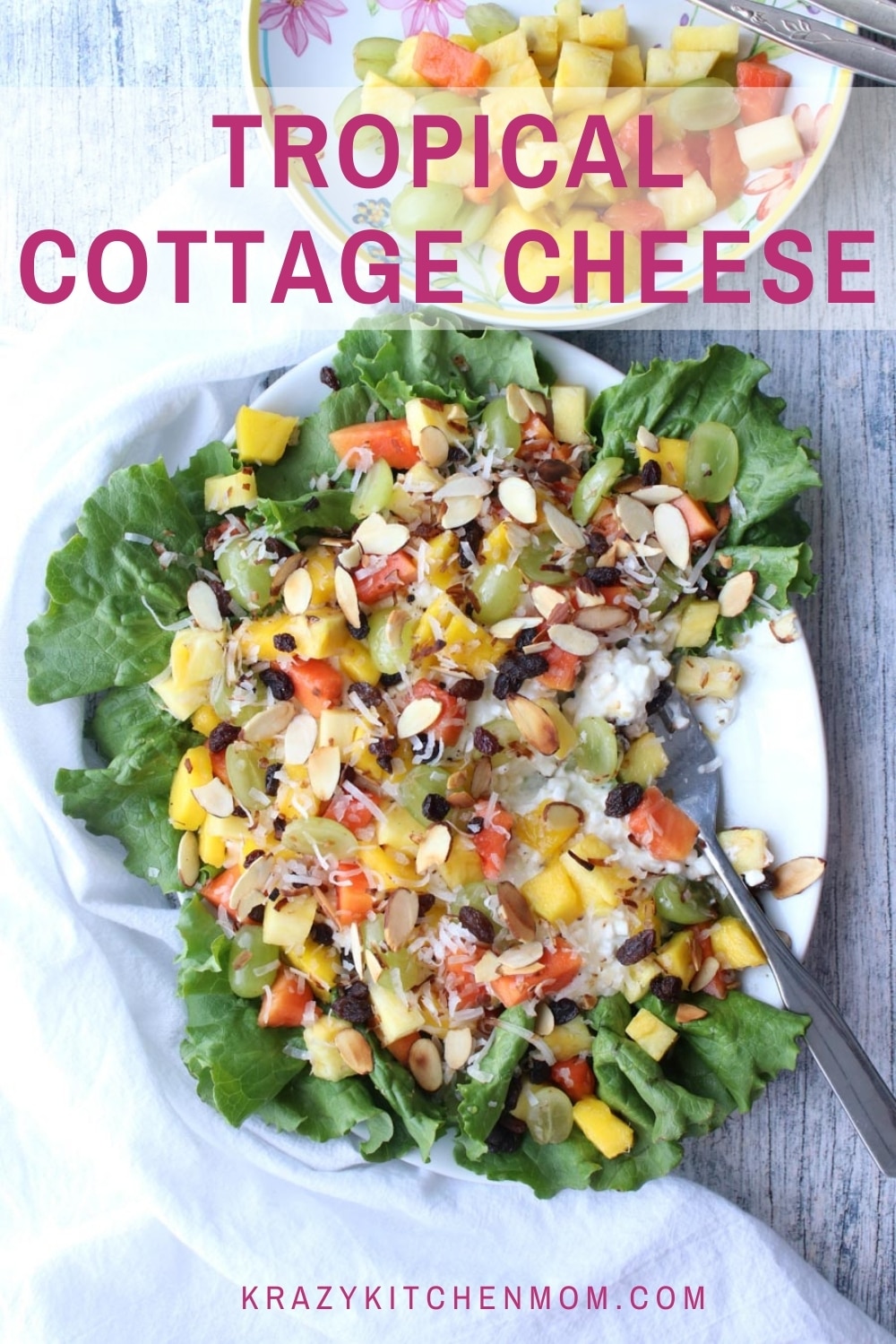 Brighten up your brunch or lunch menu. Creamy, crunchy, sweet, fruity tropical cottage cheese fruit salad is not only good, but it's good for you.  via @krazykitchenmom