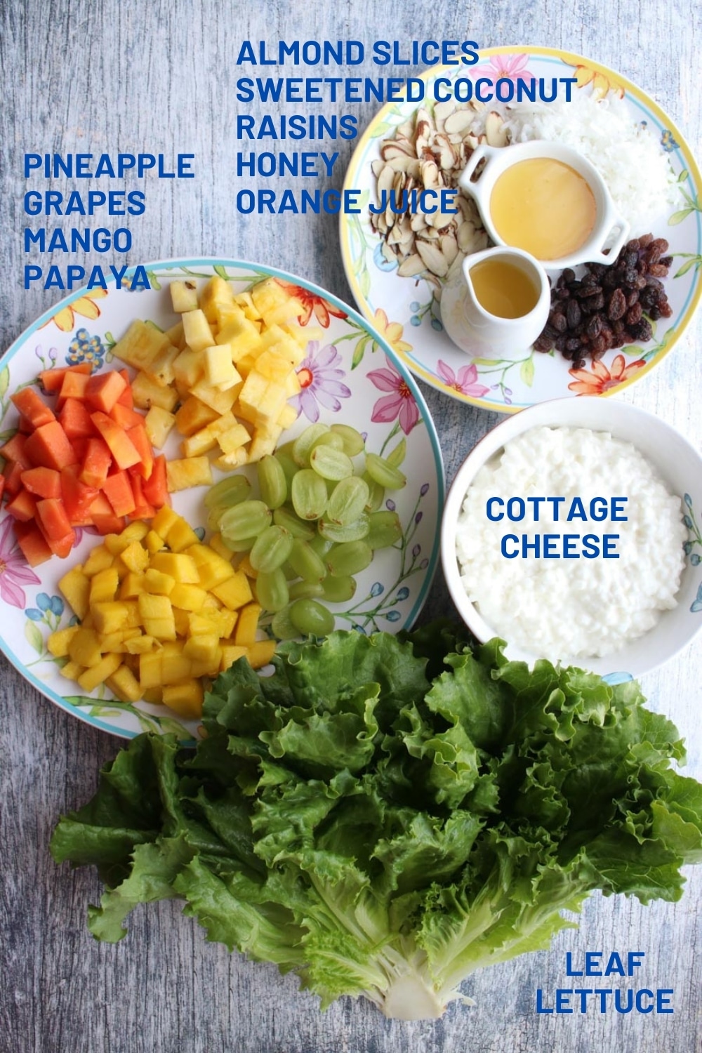 ingredients to make tropical cottage cheese fruit salad