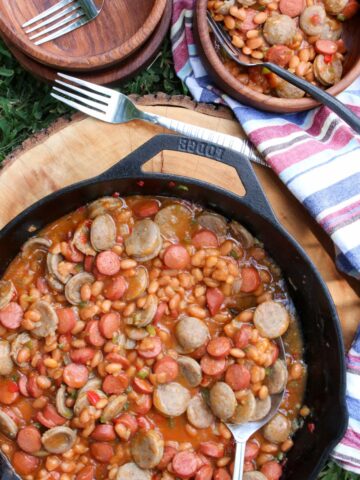 pot of campfire bean and weenies