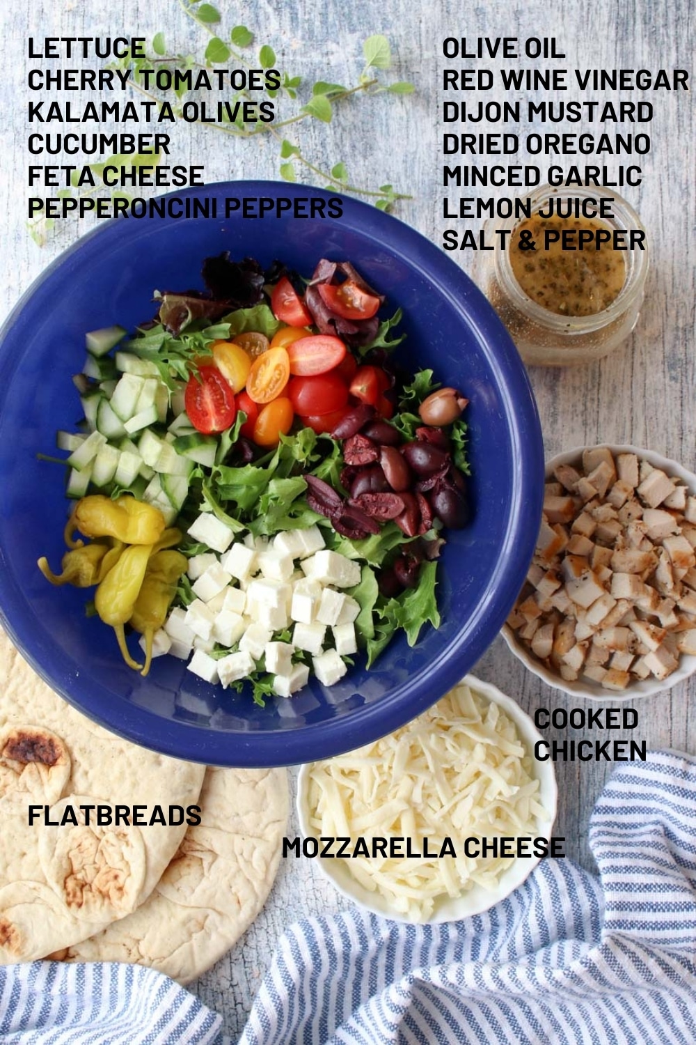 ingredients to make greek salad flatbread