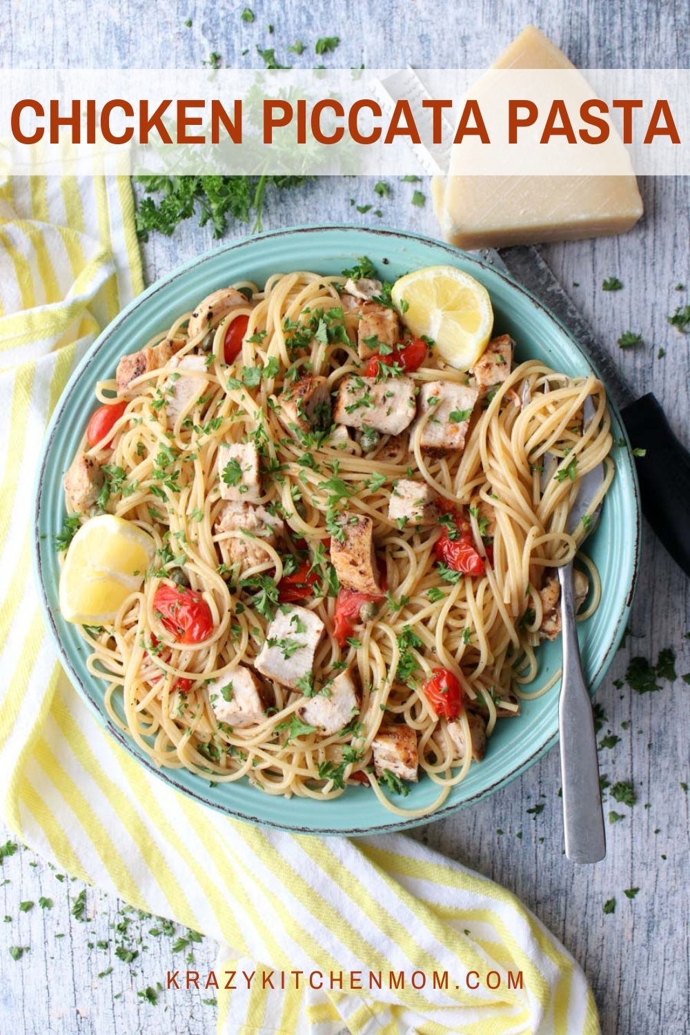 Dinner in 30 minutes! Buttery, lemony chicken piccata pasta is perfect for any weeknight with the family. Fast and delicious. via @krazykitchenmom