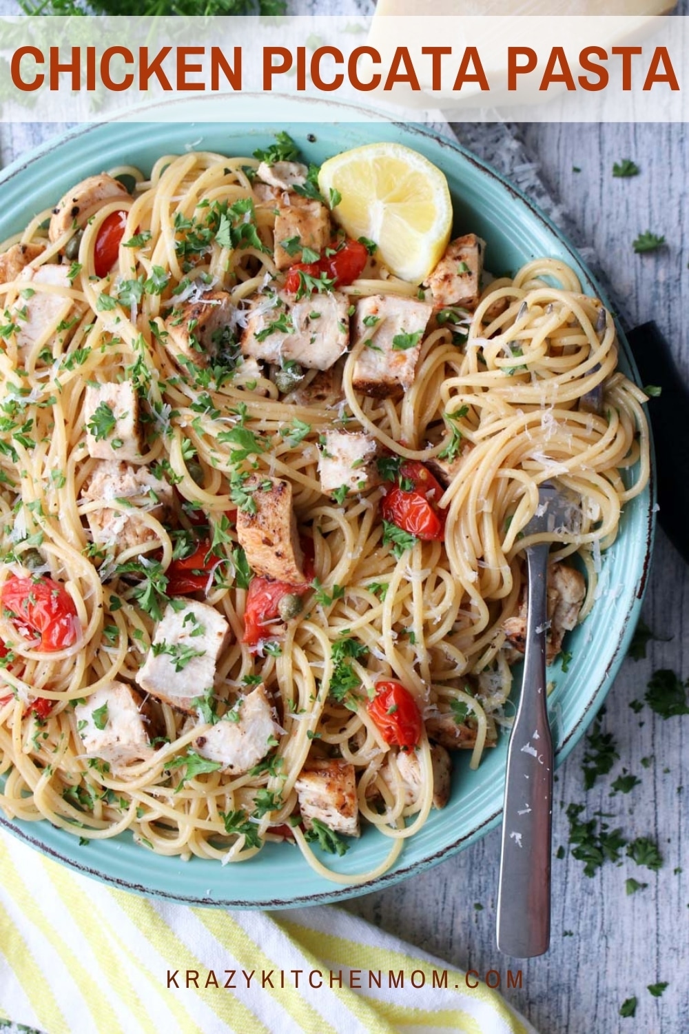 Dinner in 30 minutes! Buttery, lemony chicken piccata pasta is perfect for any weeknight with the family. Fast and delicious. via @krazykitchenmom