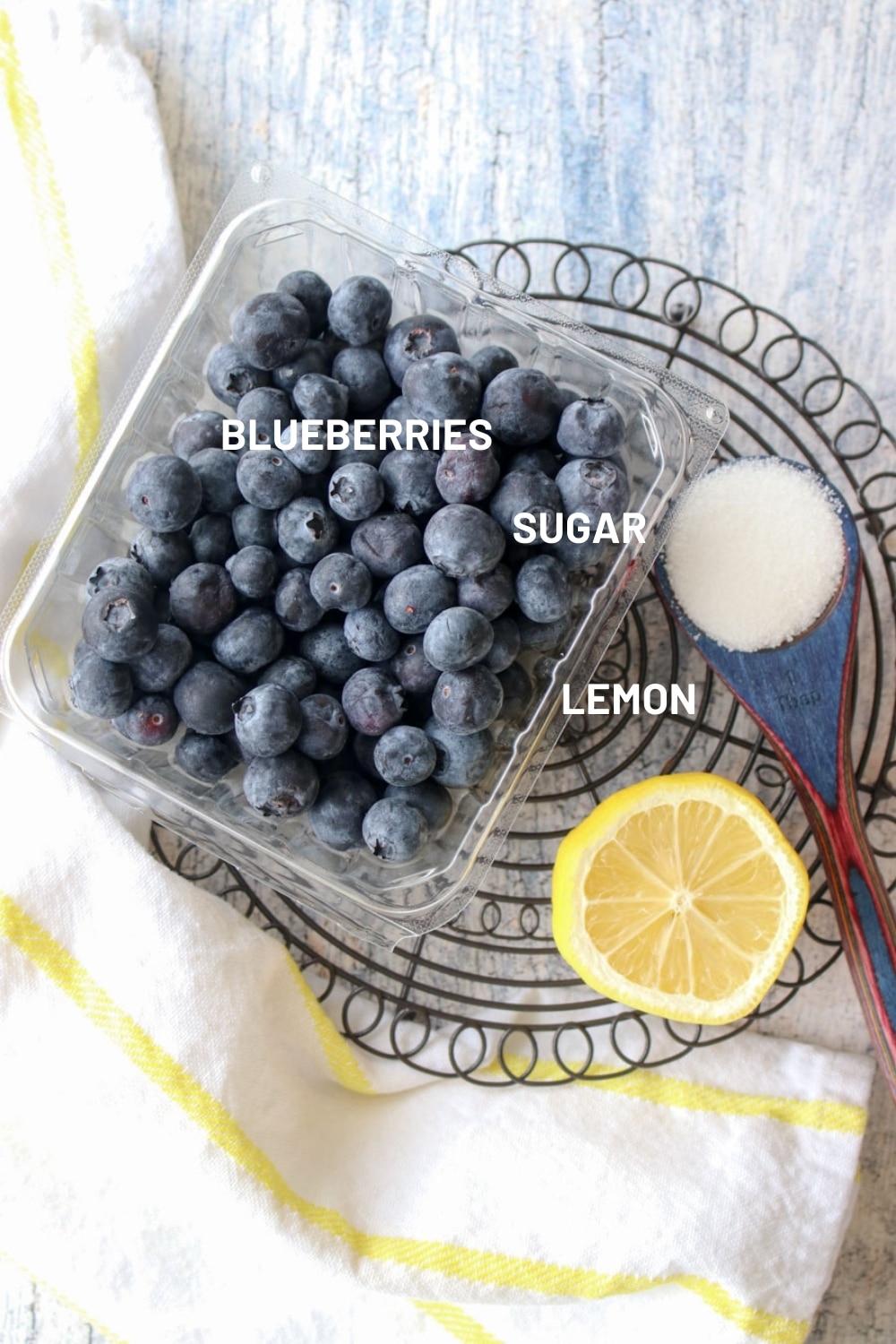 shot of the three ingredients needed to make blueberry sauce