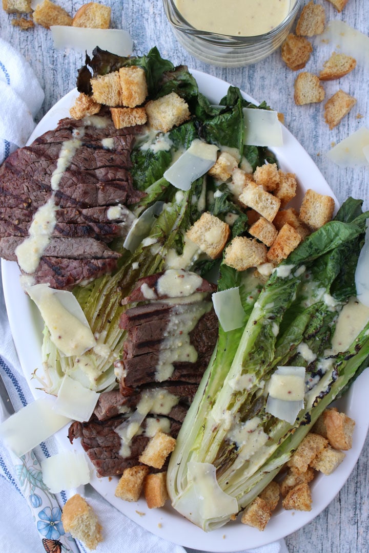 Cesar Steak Salad on white Platter