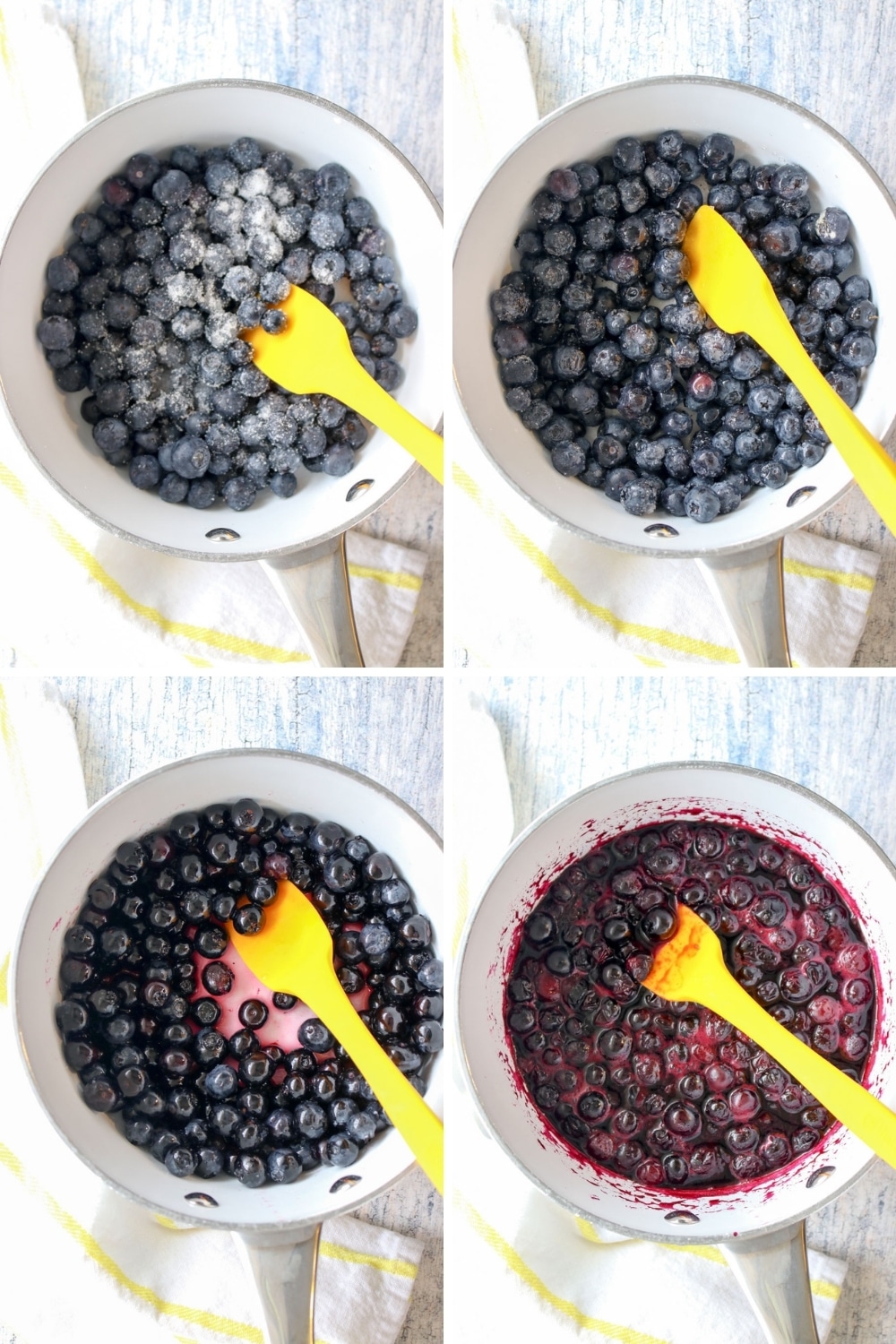 Collage showing how to make blueberry sauce