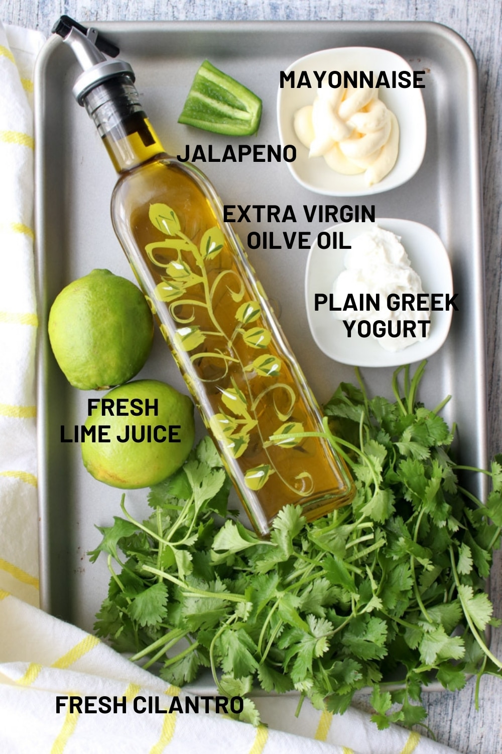 cookie sheet with ingredients to make cilantro lime sauce