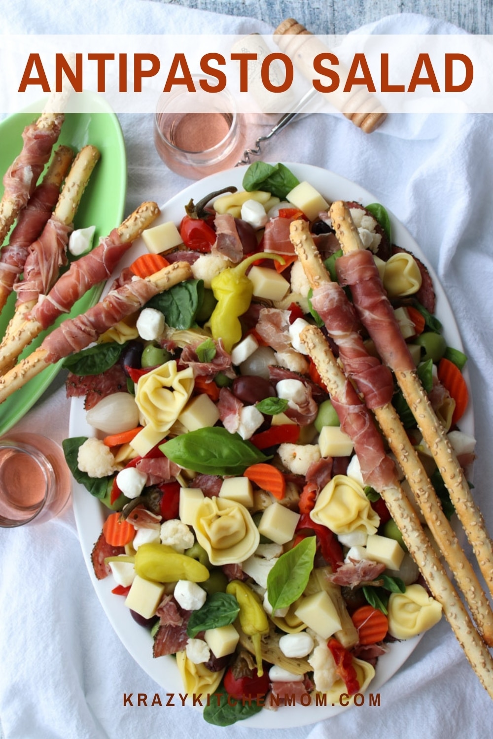 There is something for everyone on this Italian-style salad platter. It's loaded with vegetables, meats, and cheeses. via @krazykitchenmom