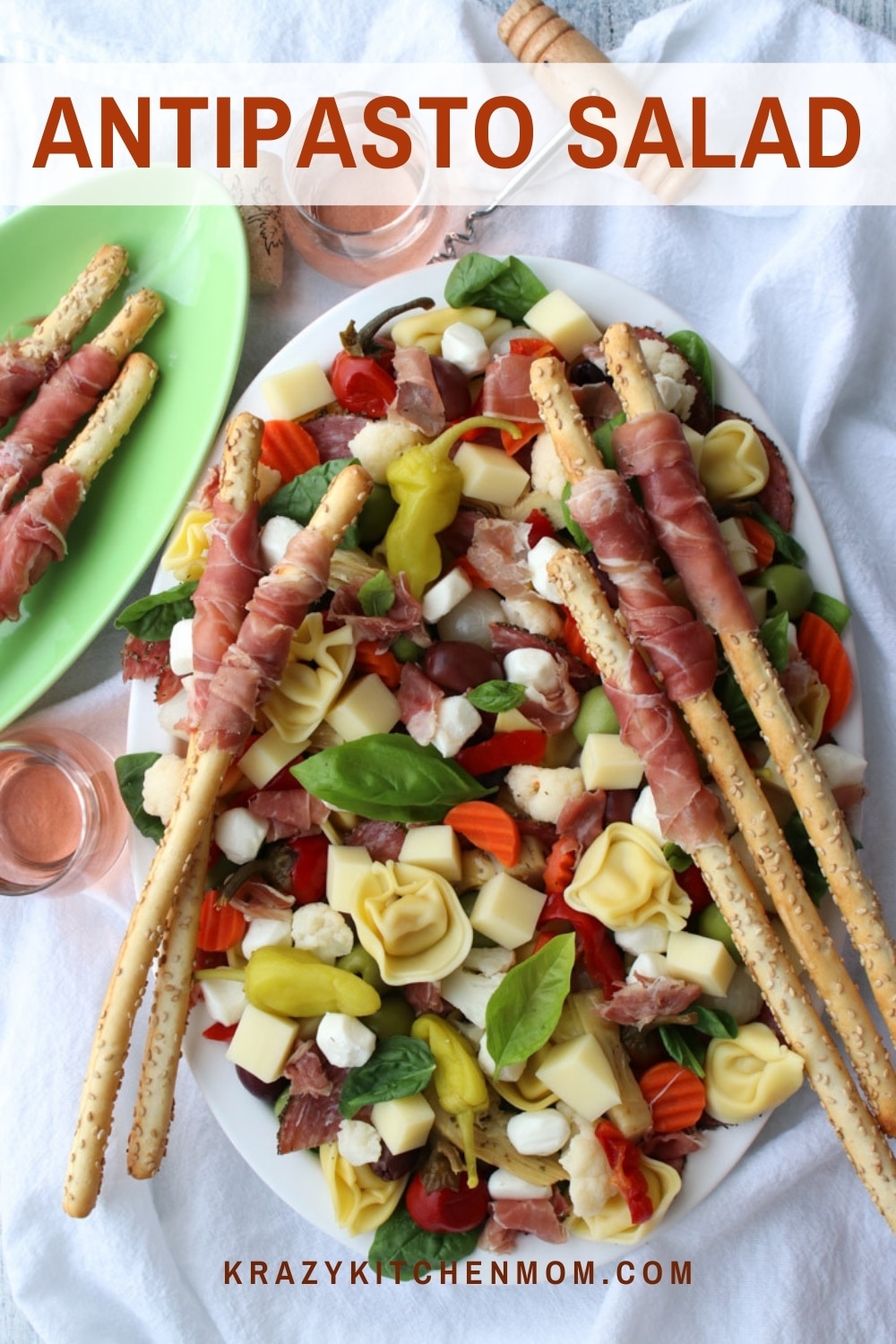 There is something for everyone on this Italian-style salad platter. It's loaded with vegetables, meats, and cheeses. via @krazykitchenmom