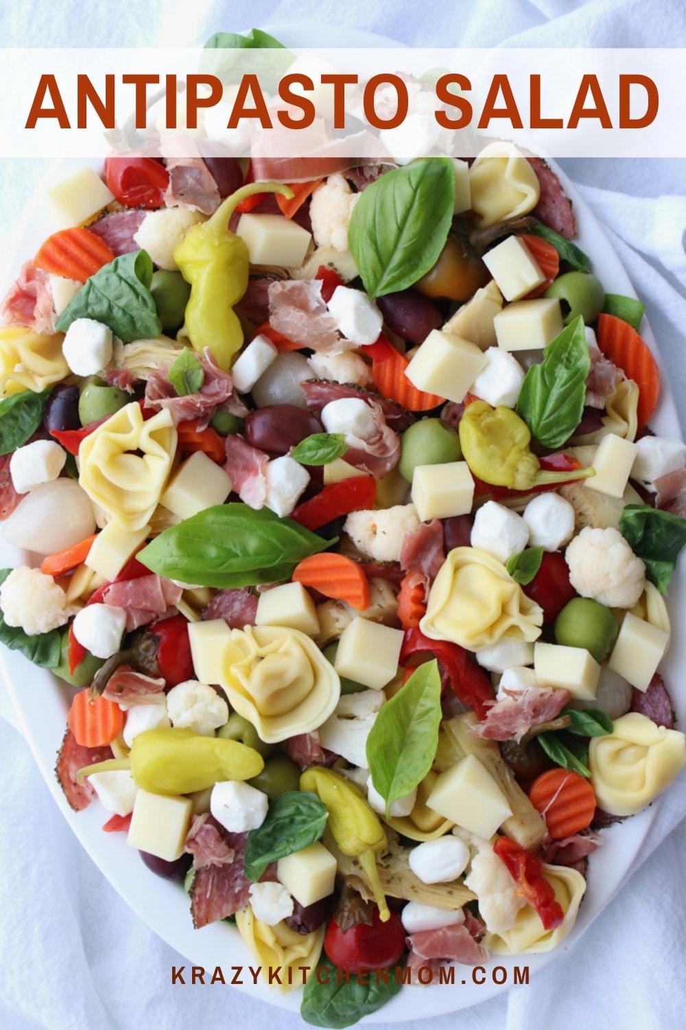 There is something for everyone on this Italian-style salad platter. It's loaded with vegetables, meats, and cheeses. via @krazykitchenmom