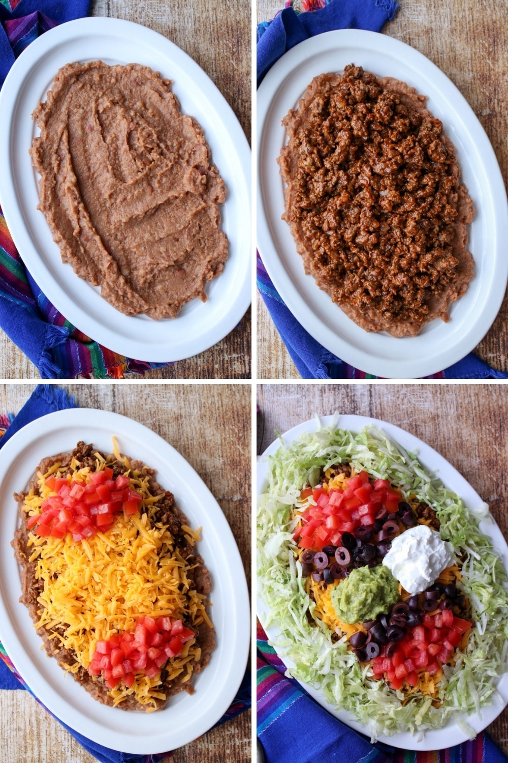 photos showing how to assemble a taco dip platter