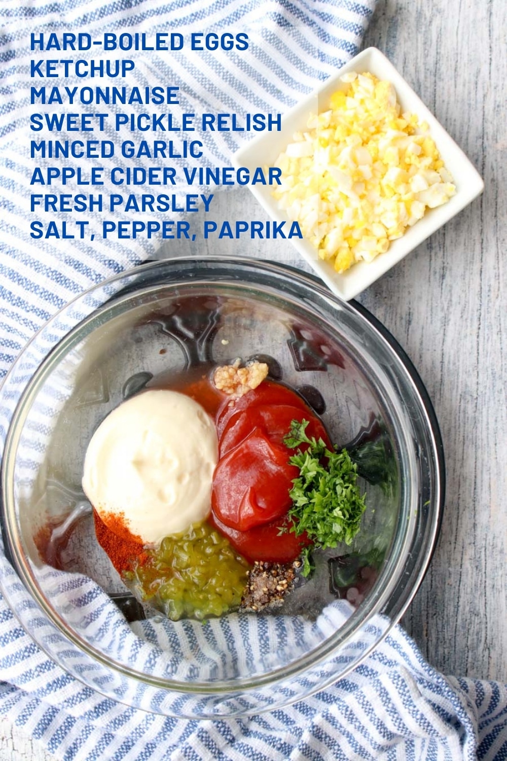 Ingredients for thousand island dressing in a clear glass bowl