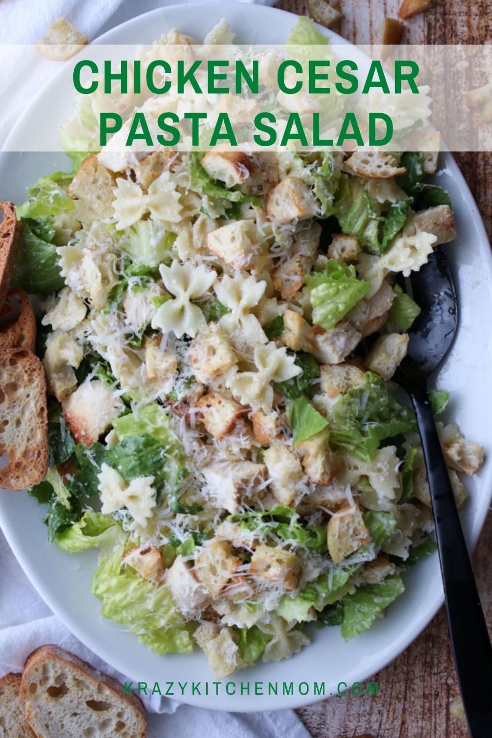 This salad platter is the perfect combination of a classic caesar salad with creamy satisfying farfalle pasta.  via @krazykitchenmom