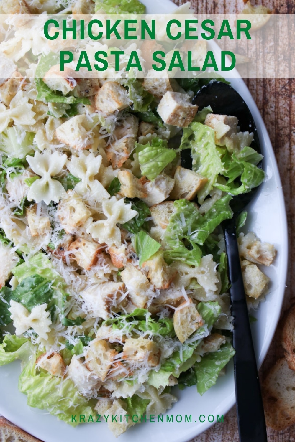 This salad platter is the perfect combination of a classic caesar salad with creamy satisfying farfalle pasta.  via @krazykitchenmom