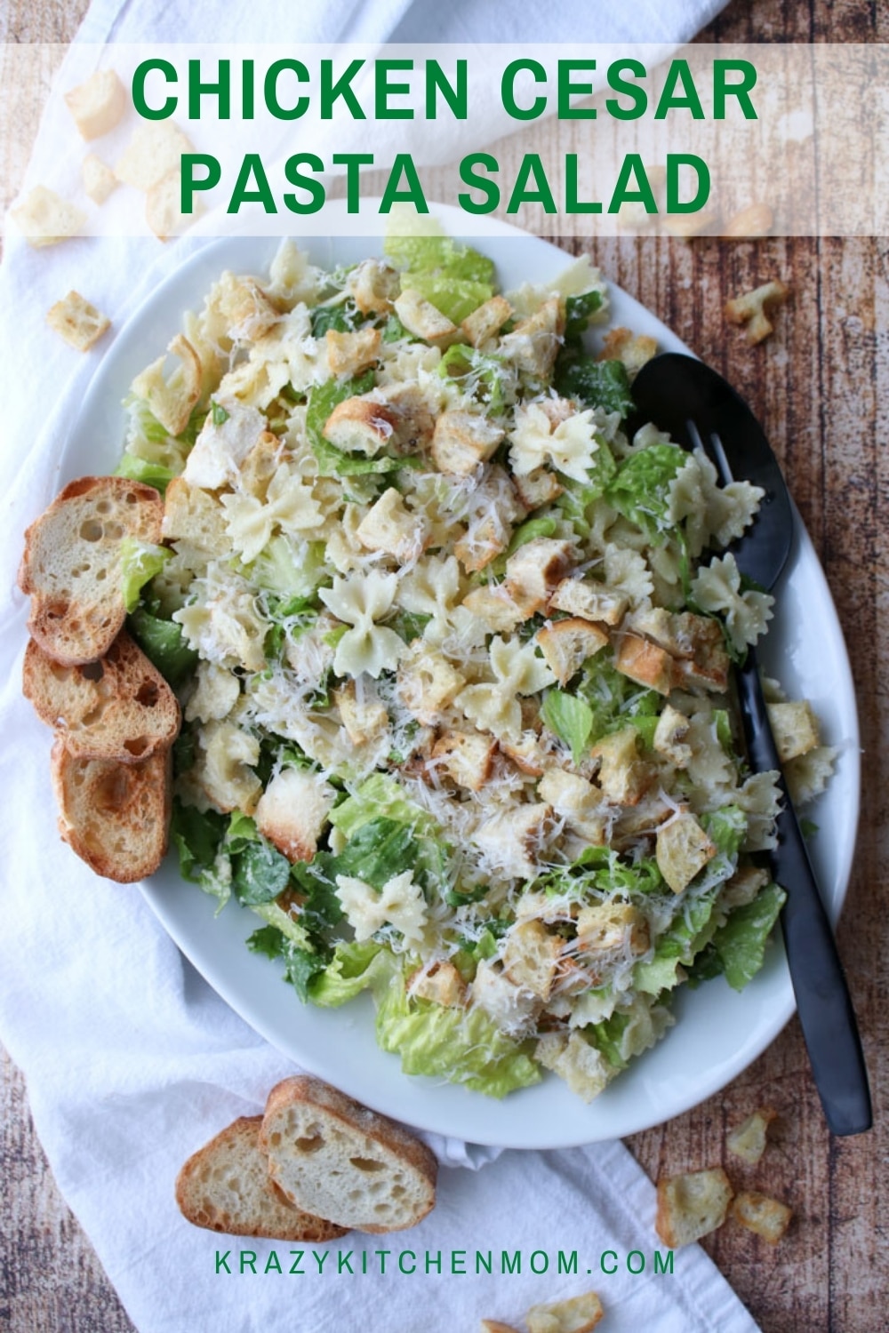 This salad platter is the perfect combination of a classic caesar salad with creamy satisfying farfalle pasta.  via @krazykitchenmom