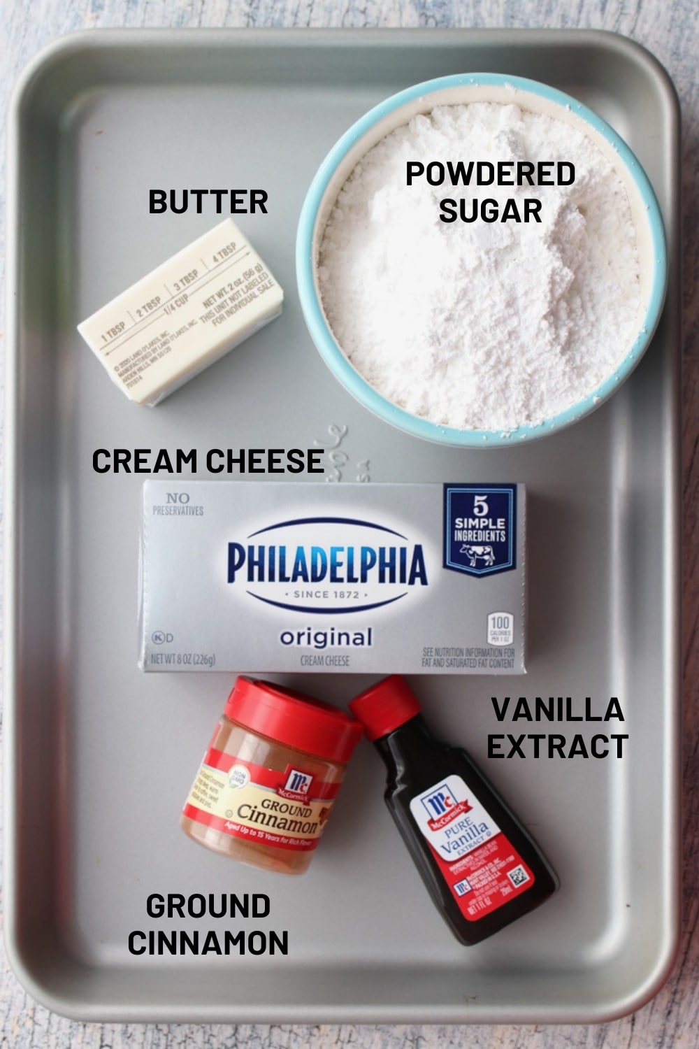 ingredients to make cinnamon cream cheese frosting