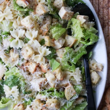 platter of chicken caesar pasta salad