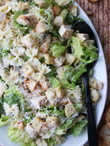 platter of chicken caesar pasta salad