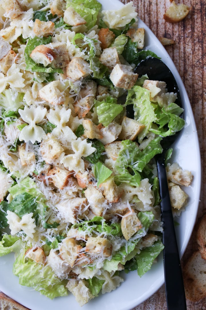 platter of chicken caesar pasta salad