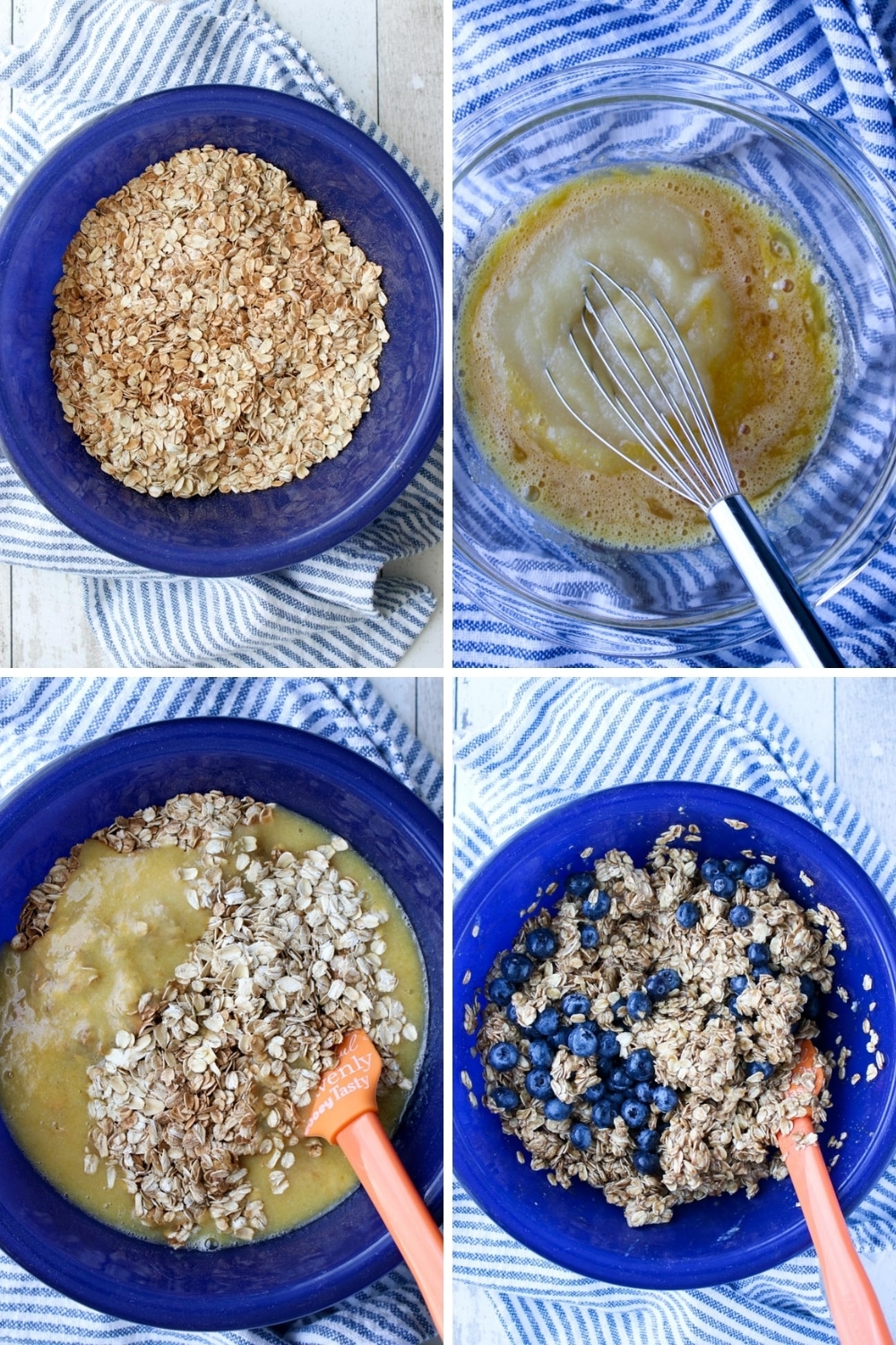 collage showing how to make blueberry baked oatmeal