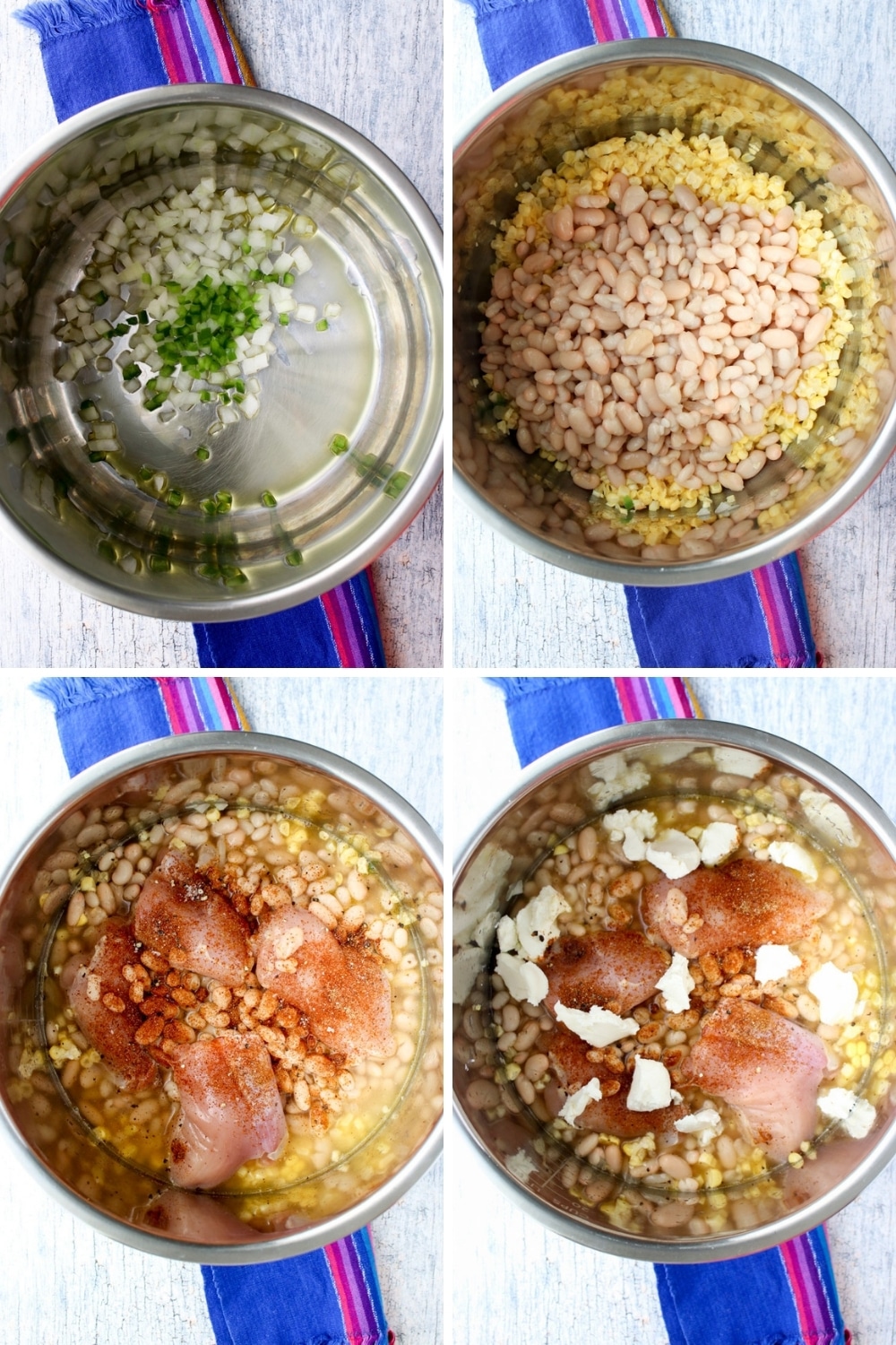 Collage showing how to make white chicken chili