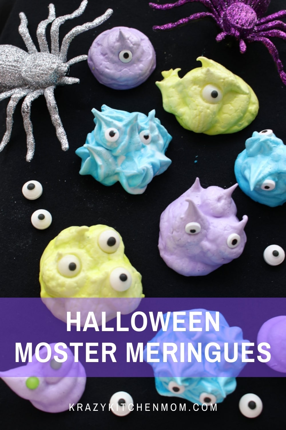 These meringue cookies are melt-in-your-mouth sweet little treats dressed up as cute eyeball monsters for Halloween. via @krazykitchenmom