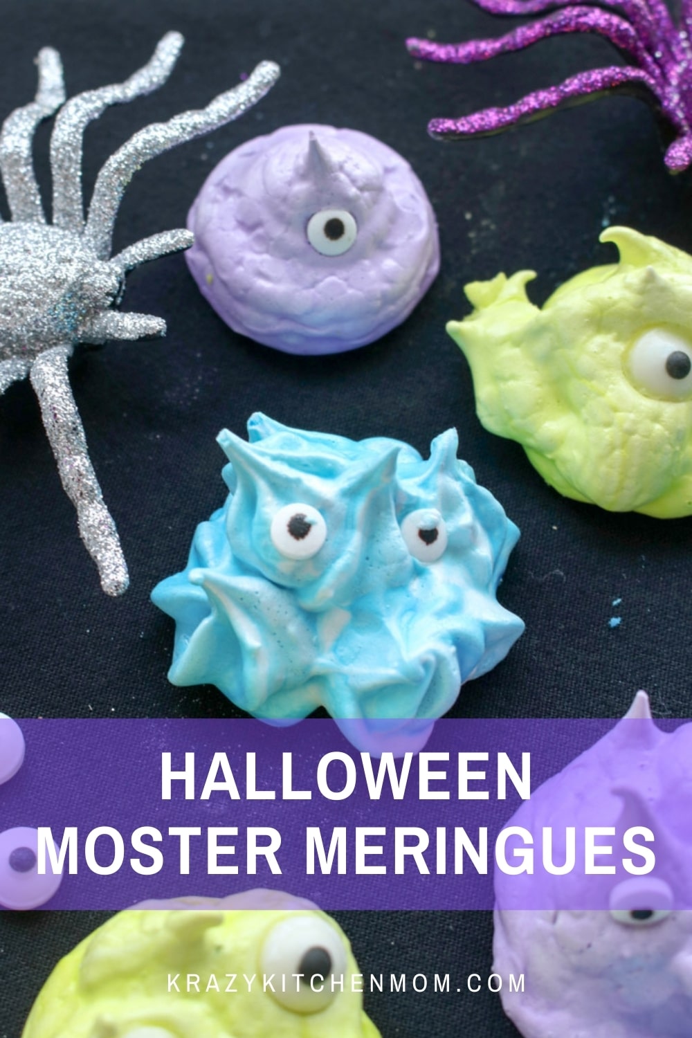 These meringue cookies are melt-in-your-mouth sweet little treats dressed up as cute eyeball monsters for Halloween. via @krazykitchenmom