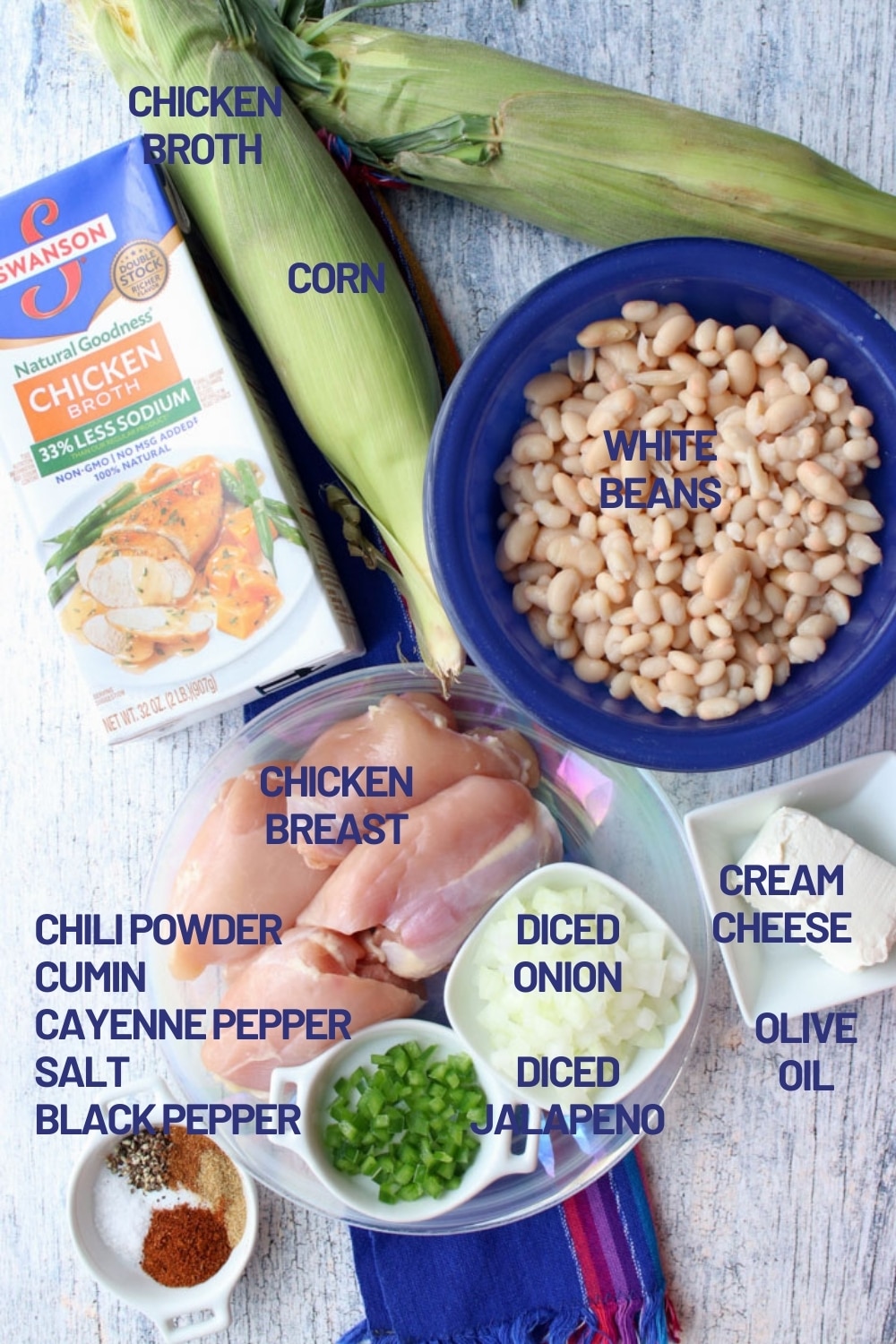 Ingredients to make white chicken chili