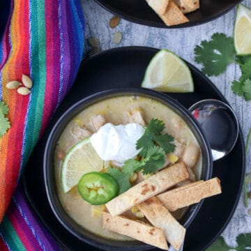 black bowl filled with white chicken chili