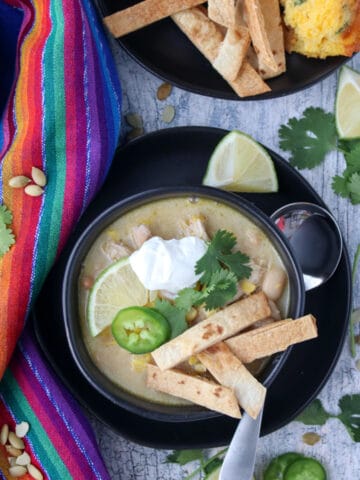 black bowl filled with white chicken chili