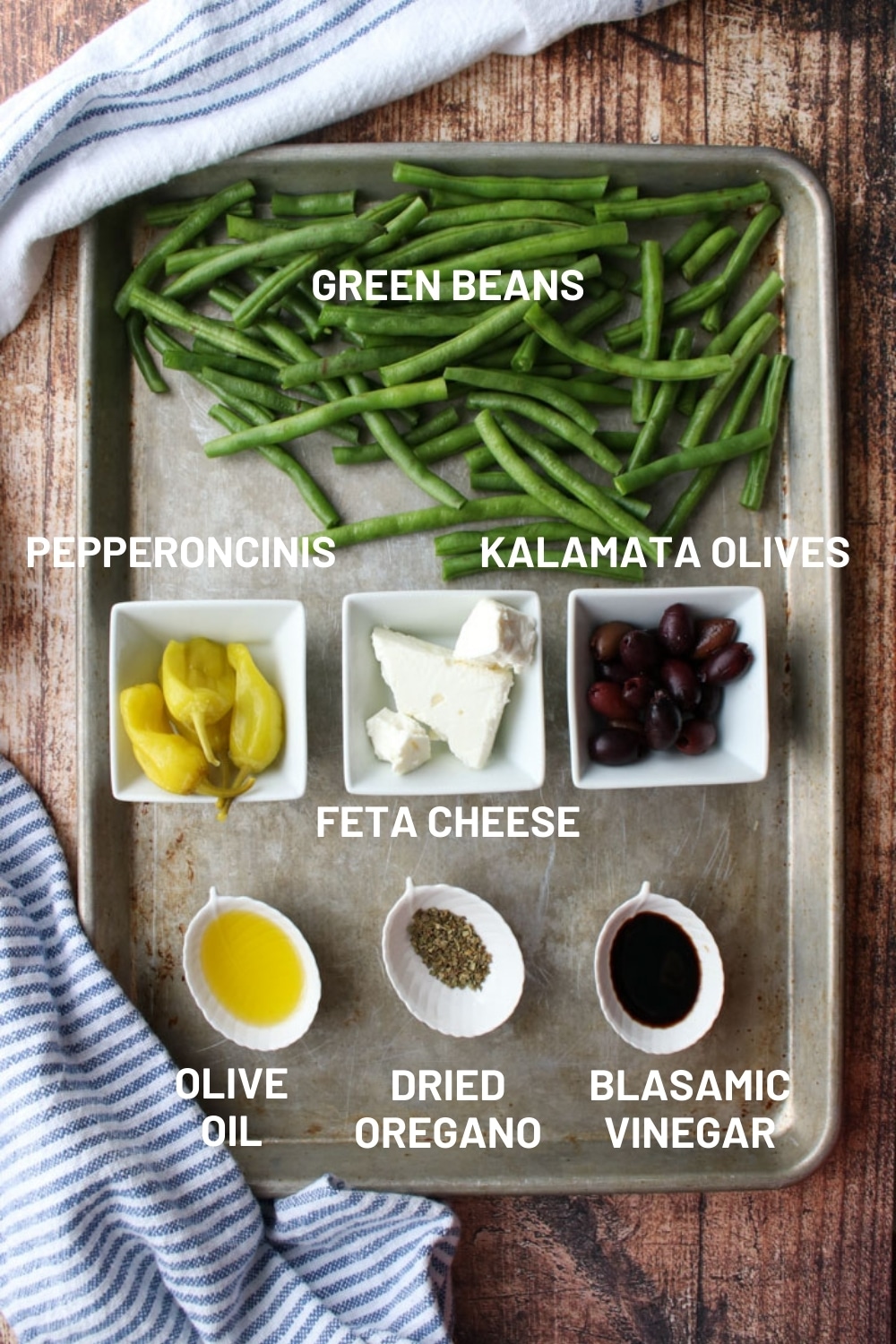 Tray with green bean ingredients