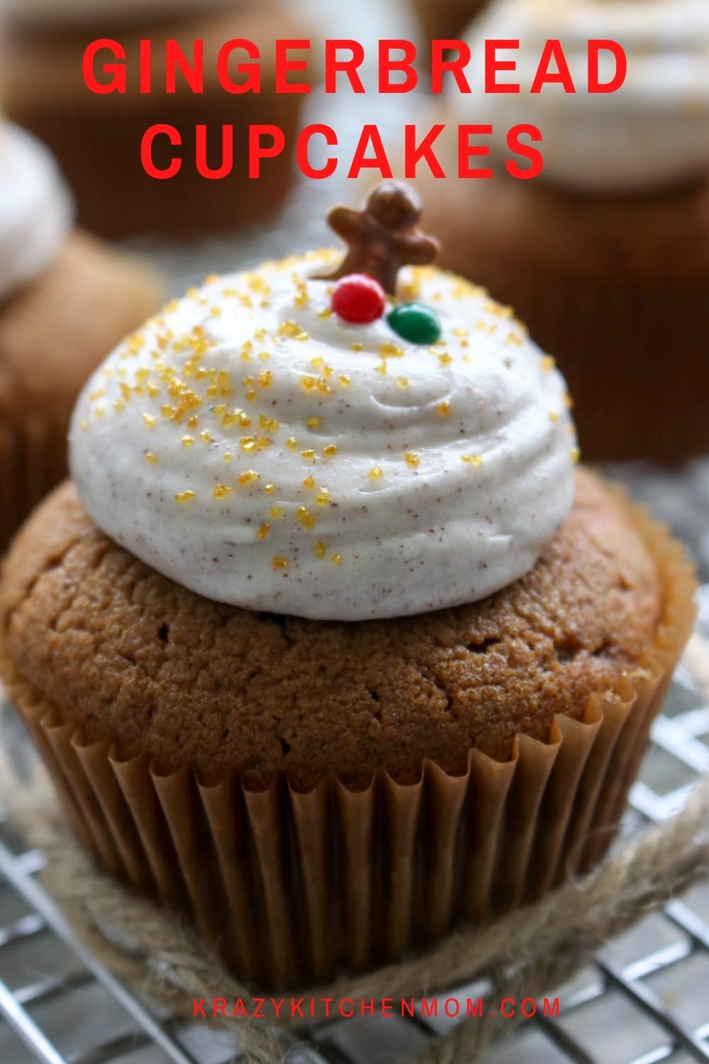 Nothing says the holidays like warm cozy gingerbread spices. These cupcakes are a special treat with cinnamon, ginger, and nutmeg. Frost them with my amazing Cinnamon Cream Cheese Frosting for an extra special treat.  via @krazykitchenmom