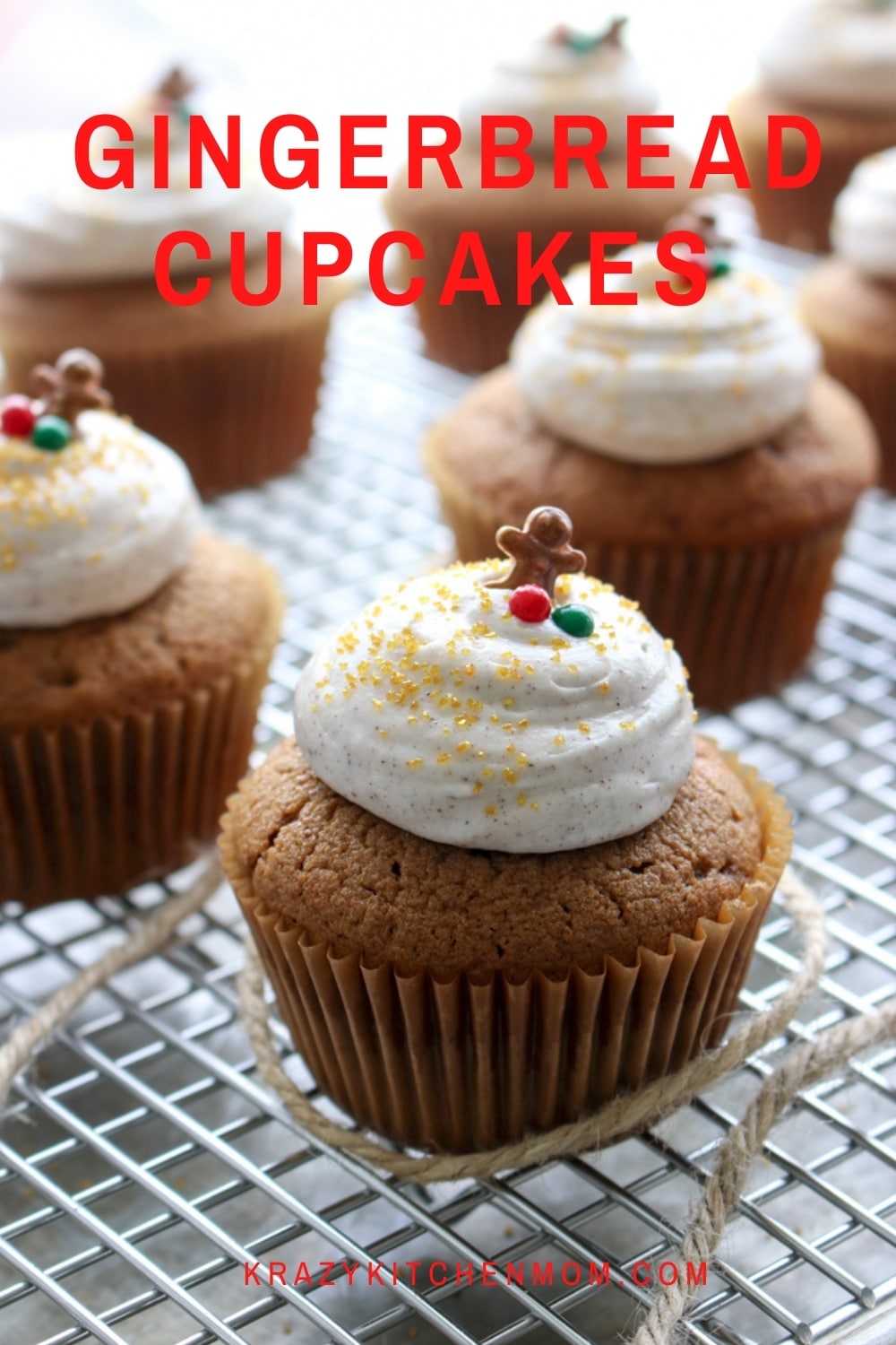 Nothing says the holidays like warm cozy gingerbread spices. These cupcakes are a special treat with cinnamon, ginger, and nutmeg. Frost them with my amazing Cinnamon Cream Cheese Frosting for an extra special treat.  via @krazykitchenmom