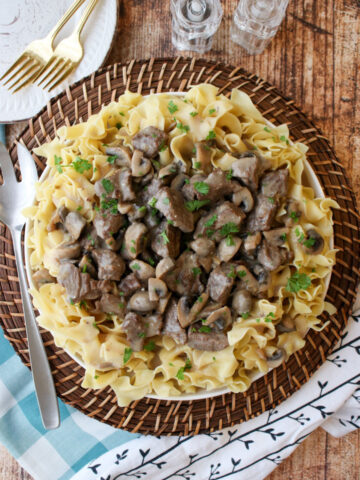 large platter of stroganoff