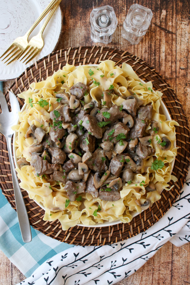 large platter of stroganoff