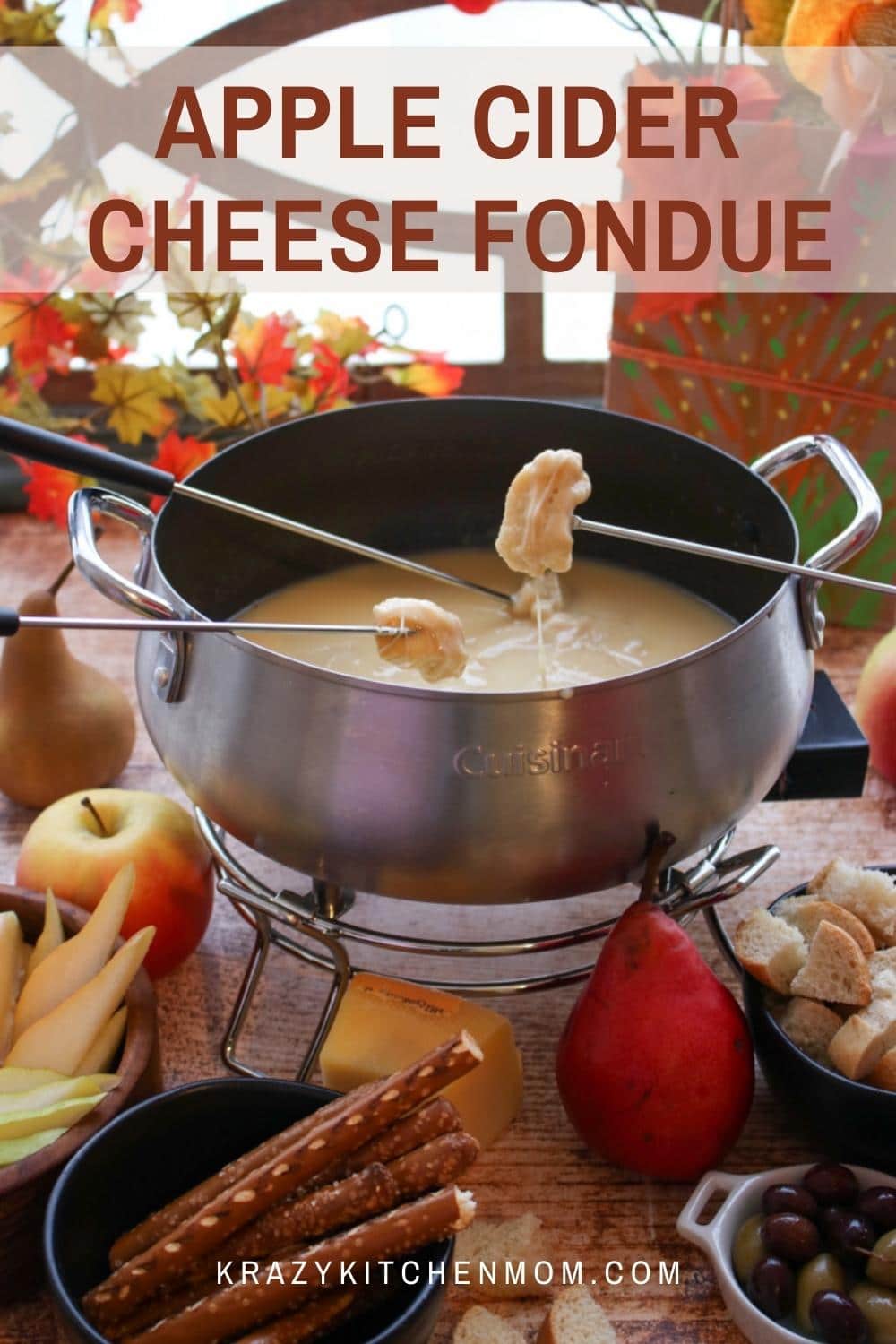 Calling all my cheese lovers! This fall-inspired cheese fondue is becoming a family favorite at our house. Serve it with apples, bread, and pretzel sticks for the perfect appetizer.  via @krazykitchenmom