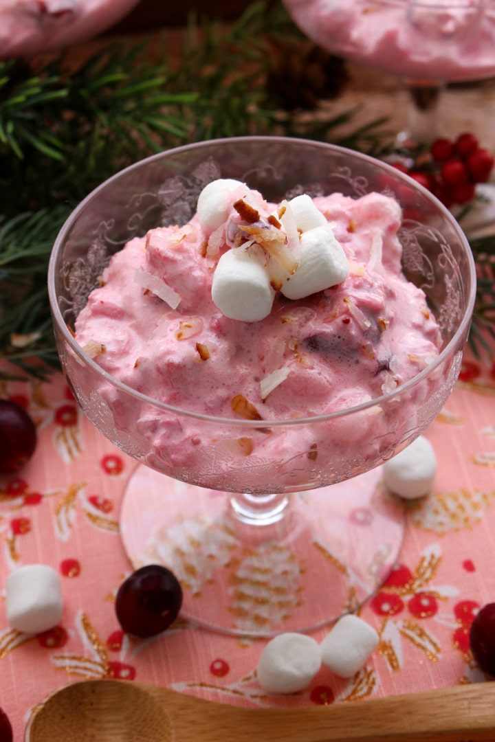 small dish of cranberry ambrosia salad