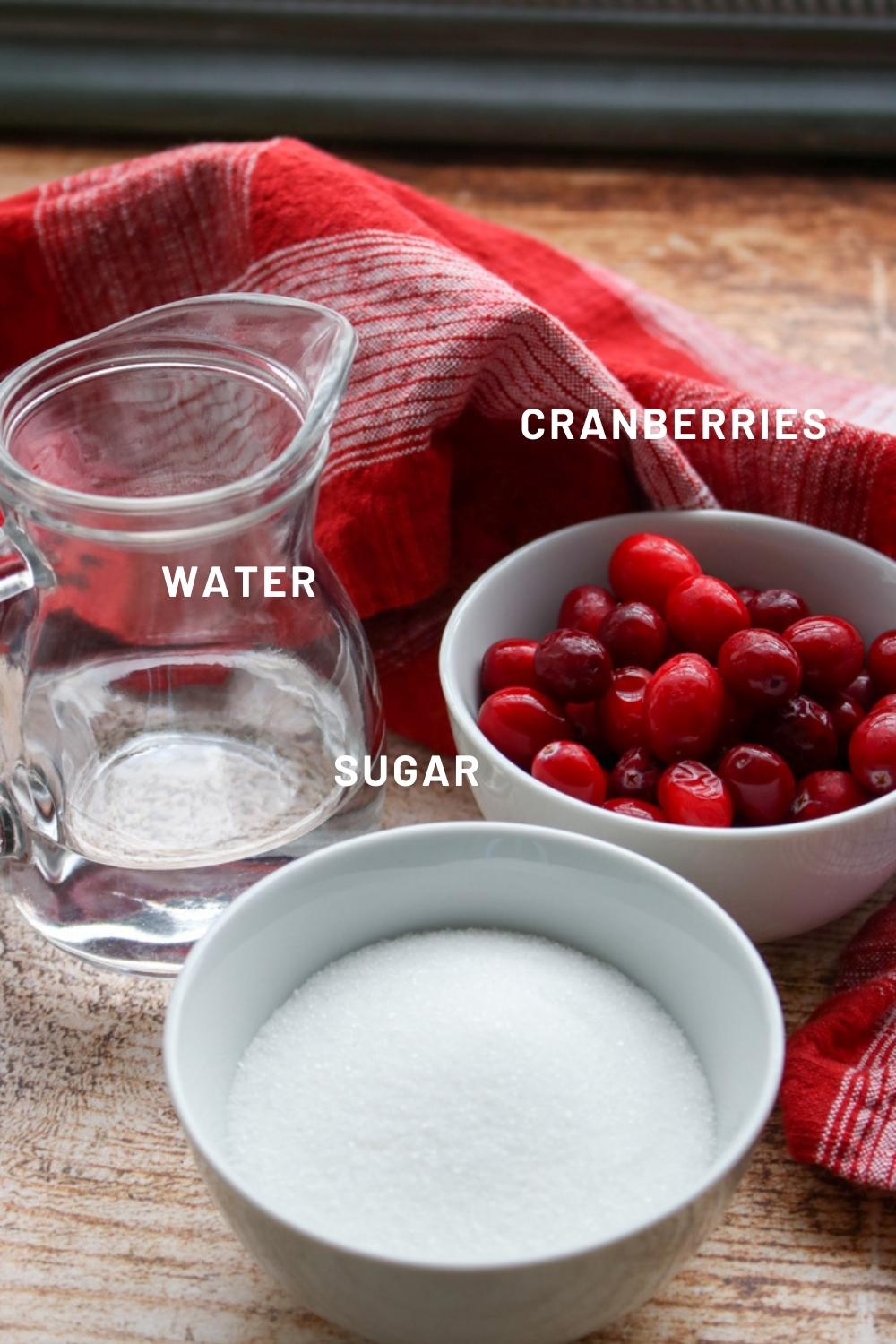 3 ingredient to make cranberry syrup and jam - water, sugar, cranberries