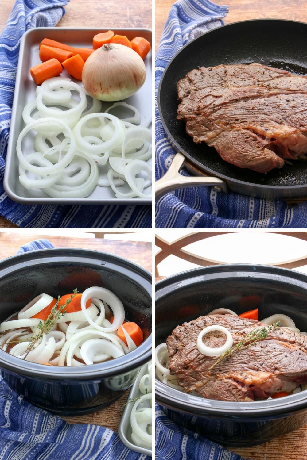 Steps showing how to make pot roast