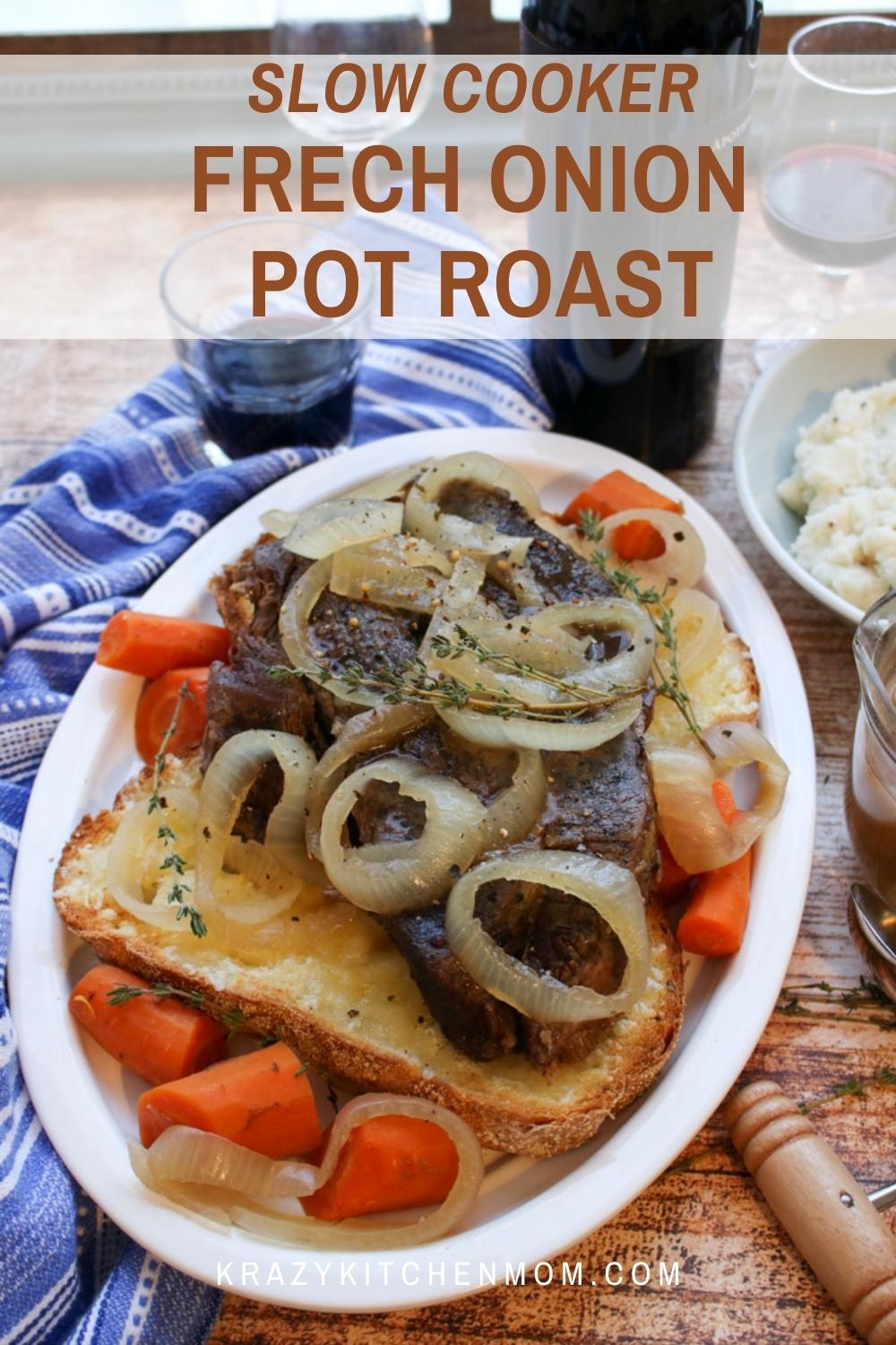 This pot roast has all of our favorite french onion soup flavors in a hearty ware Sunday dinner. Comfort food at its finest.  via @krazykitchenmom