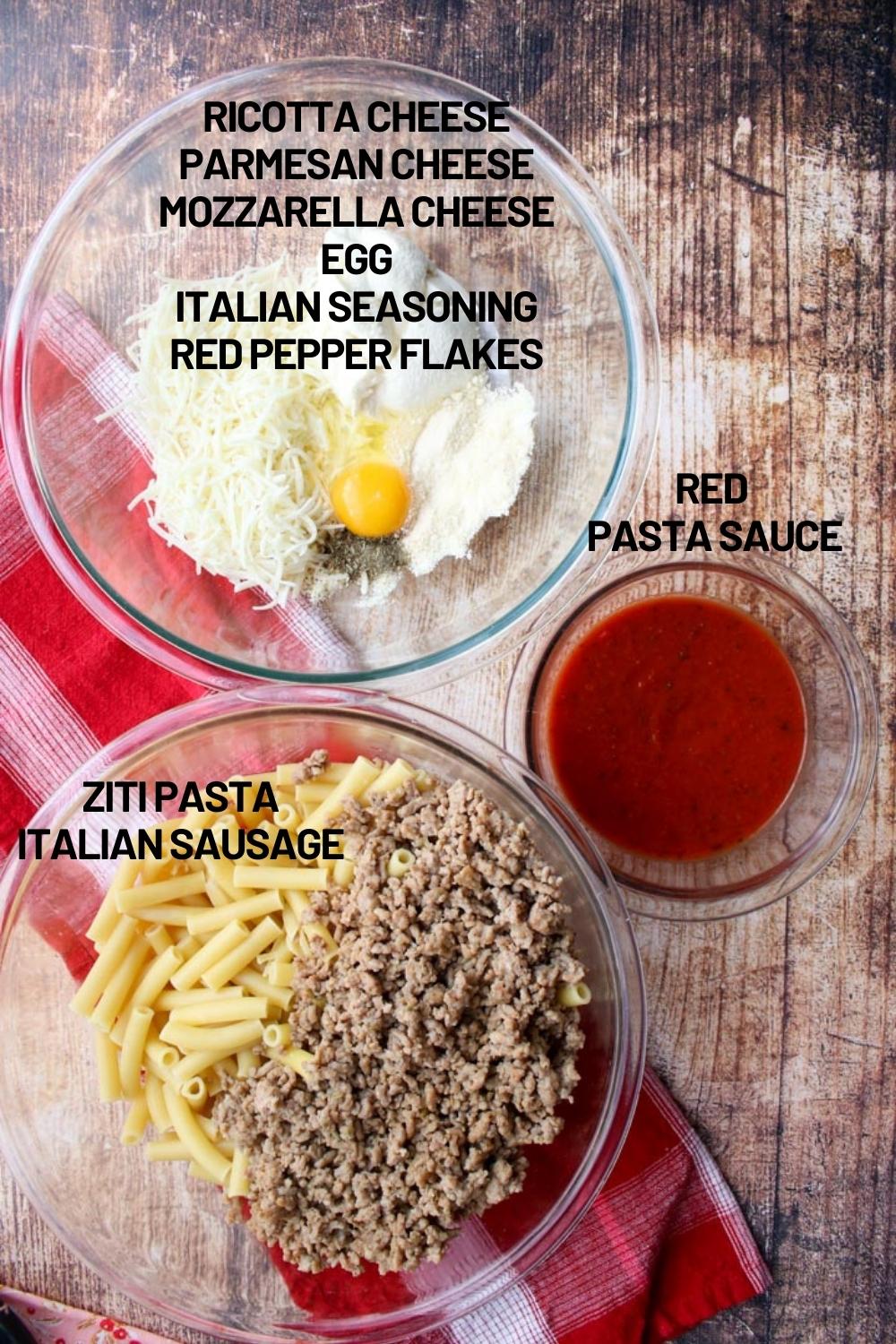 photo showing ingredients for baked ziti
