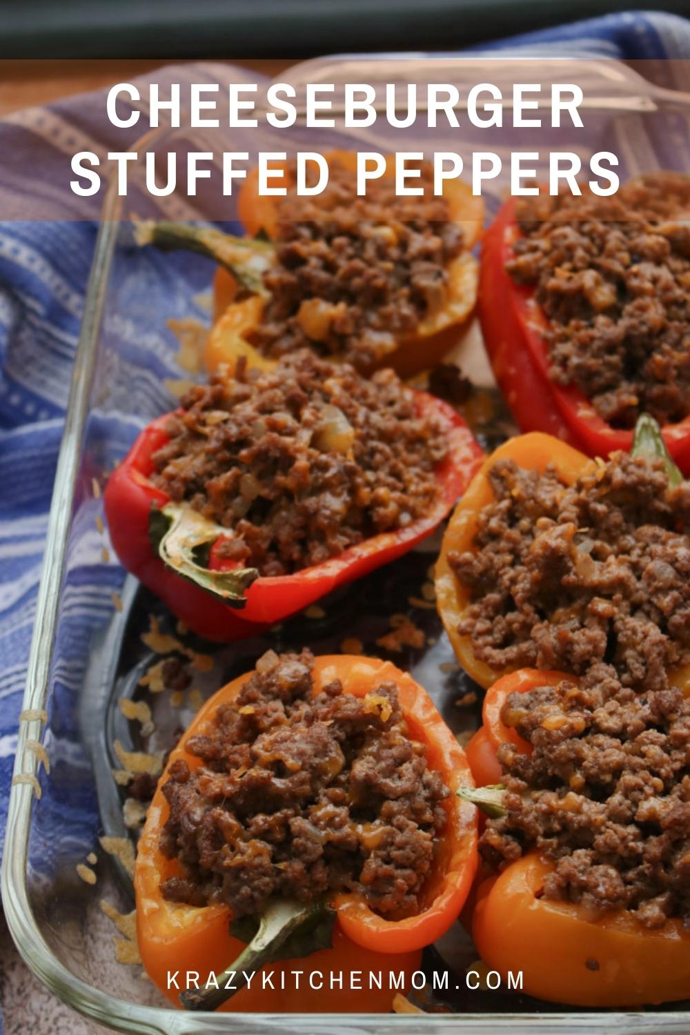 Cheeseburger Stuffed Peppers are a great low-carb alternative to a traditional cheeseburger. All of what you expect in a cheeseburger without the bun. via @krazykitchenmom