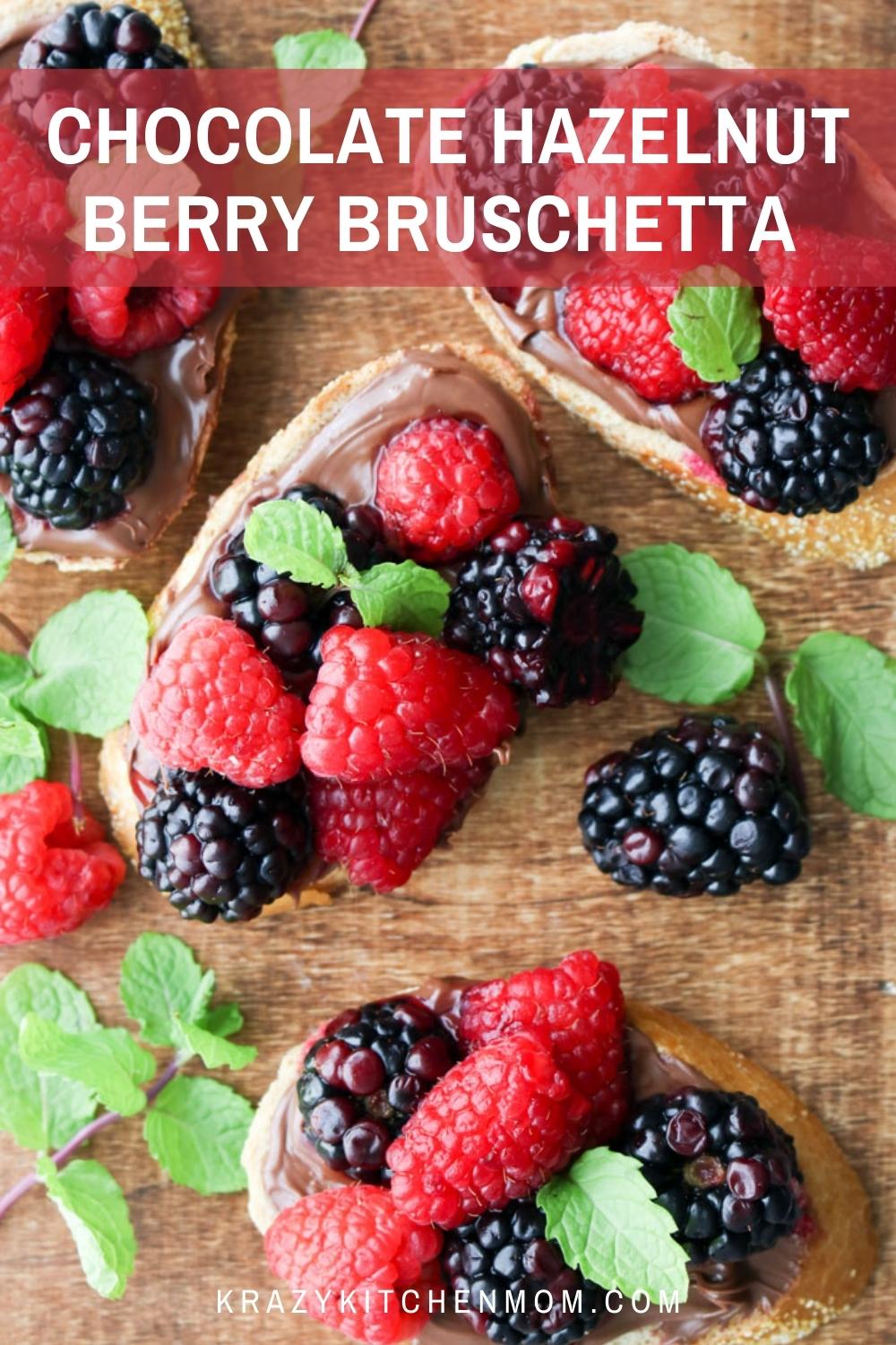 The combination of chocolate hazelnut spread and fresh berries is a flavor explosion on a crispy slice of toasted baguette. via @krazykitchenmom