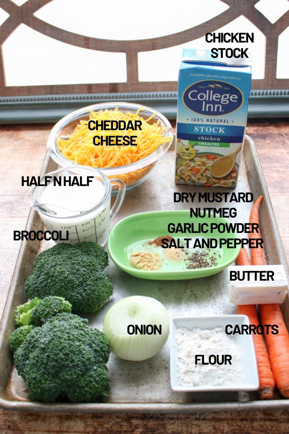 Ingredients to make broccoli cheese soup