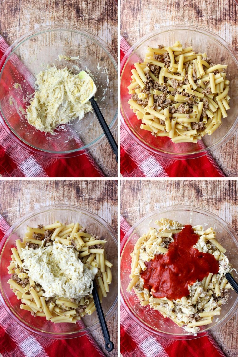 photo collage showing how to make baked ziti