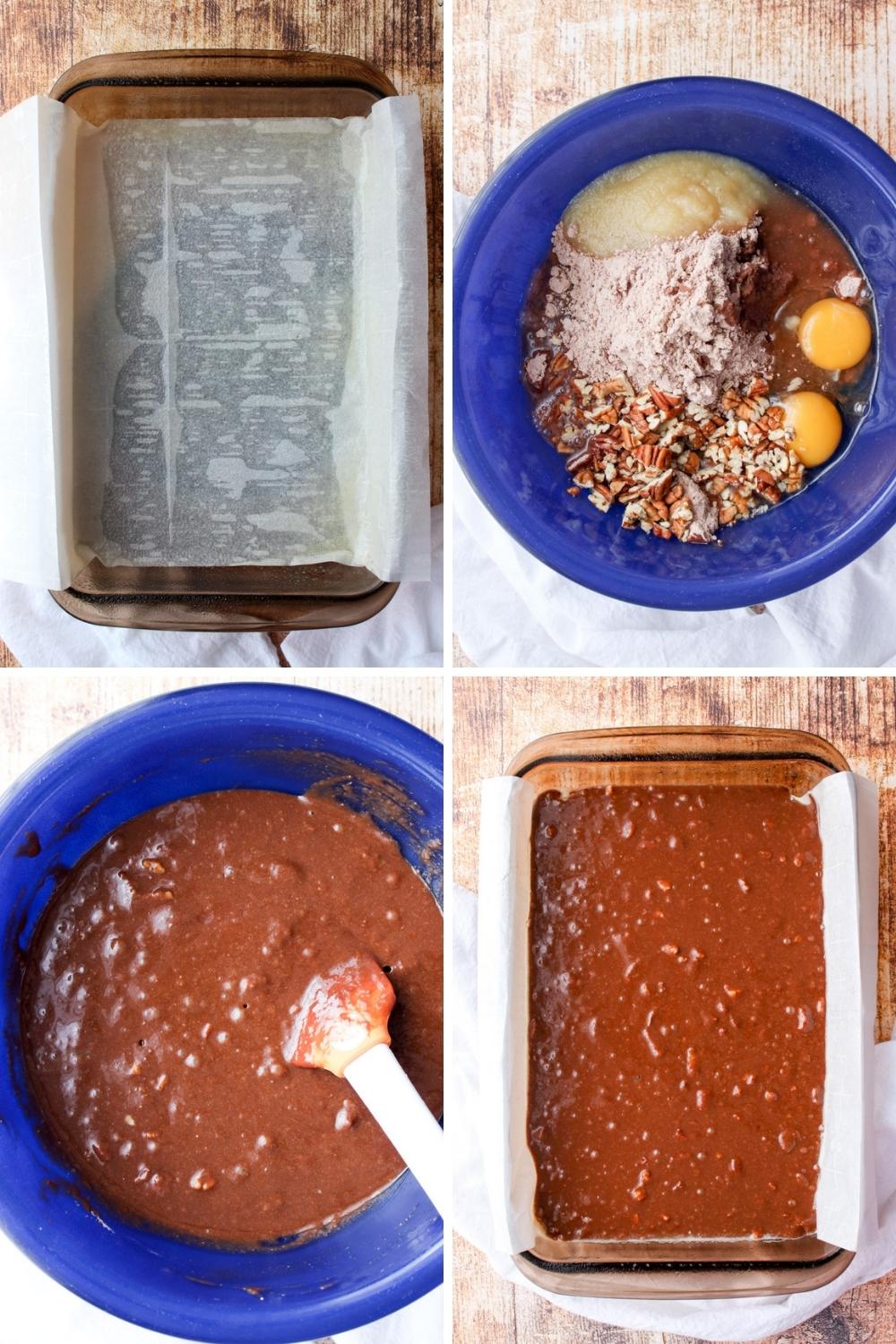 collage showing how to make red wine brownies