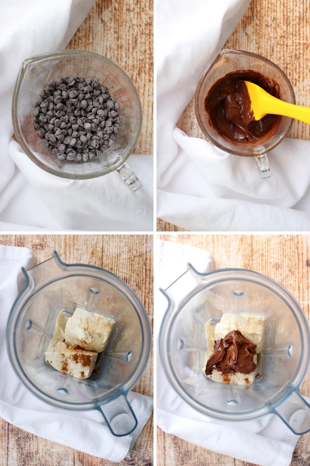 collage showing steps to make chocolate tofu mousse