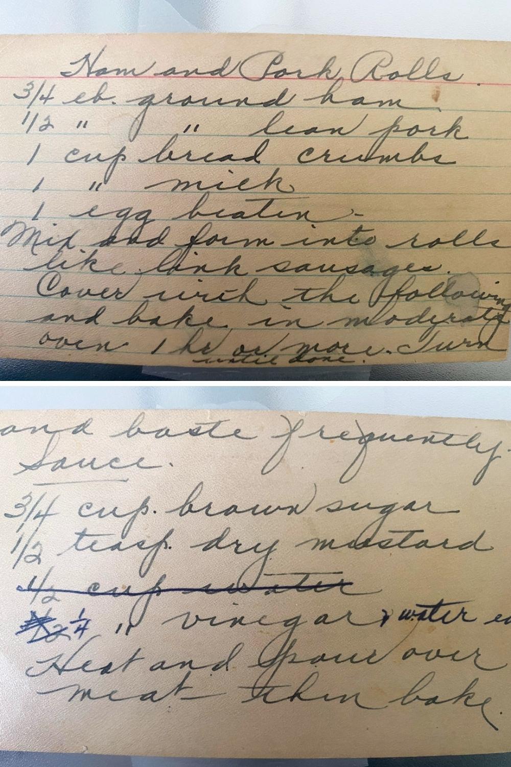 photo of an old recipe card front and back