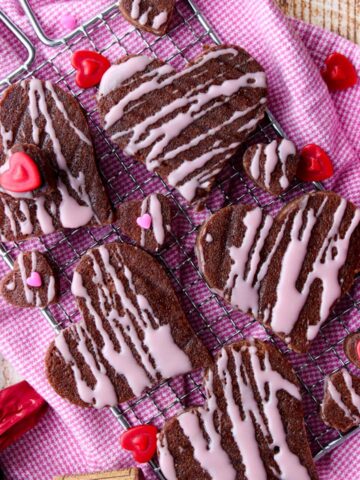 HEART SHAPED BROWNIES ON A SMALL RACK