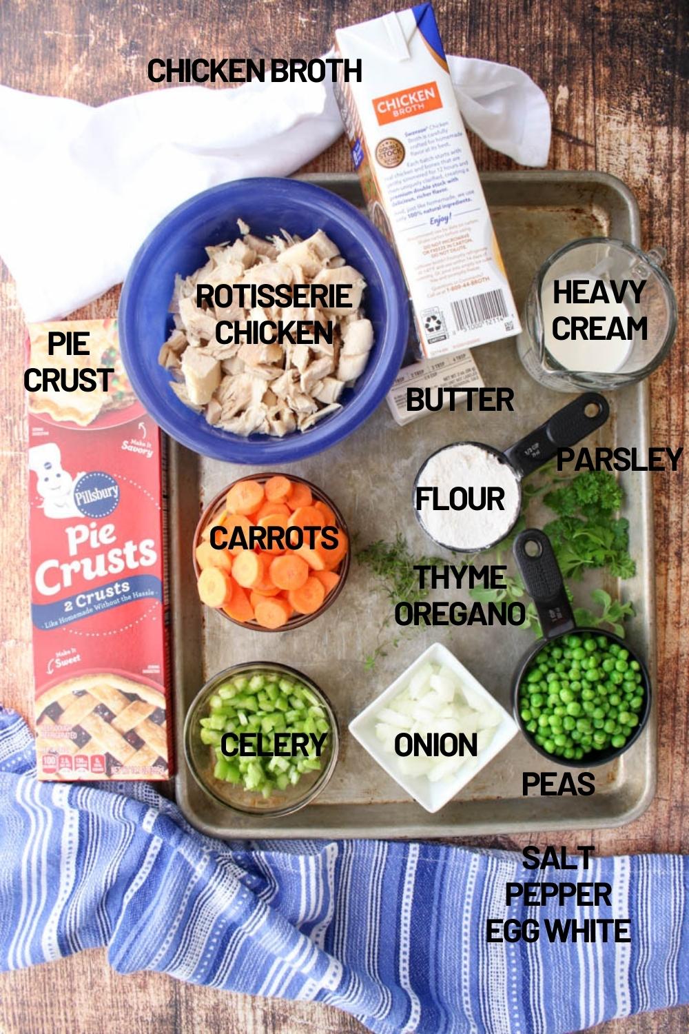 Ingredients to make chicken pot pie